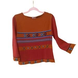 Zsa Zsa Spun Silk Bouclé Southwest Stripe Sweater Rust Red Large autumncore